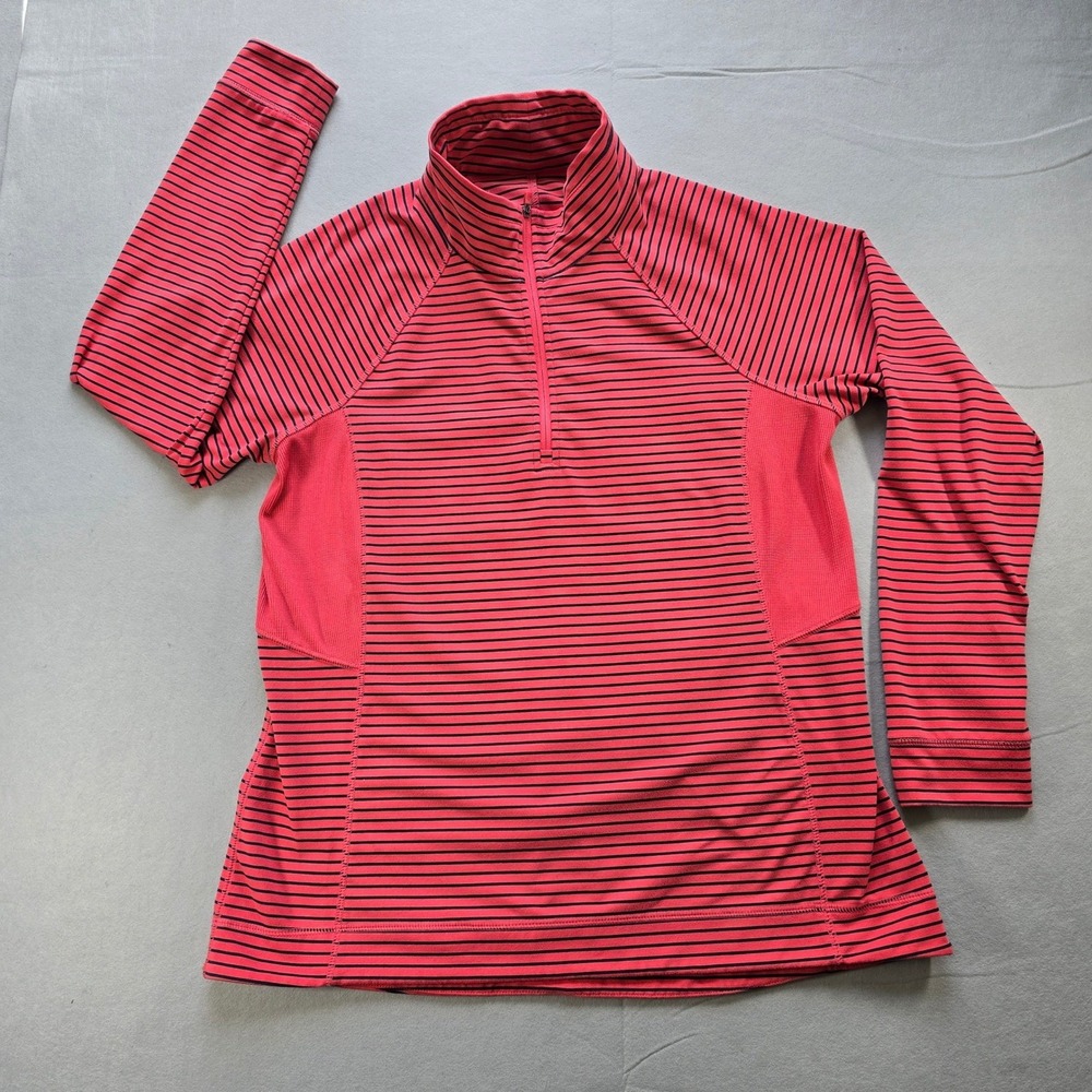 T by Talbots Womens Red Black Striped Quarter Zip UPF 50+ Pullover Top Large